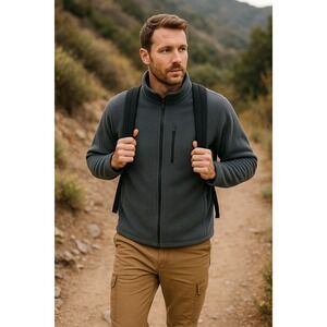 Guide Series Men's M‎ Gray Full Zip Fleece Jacket Thermal Grid Texture Outdoor